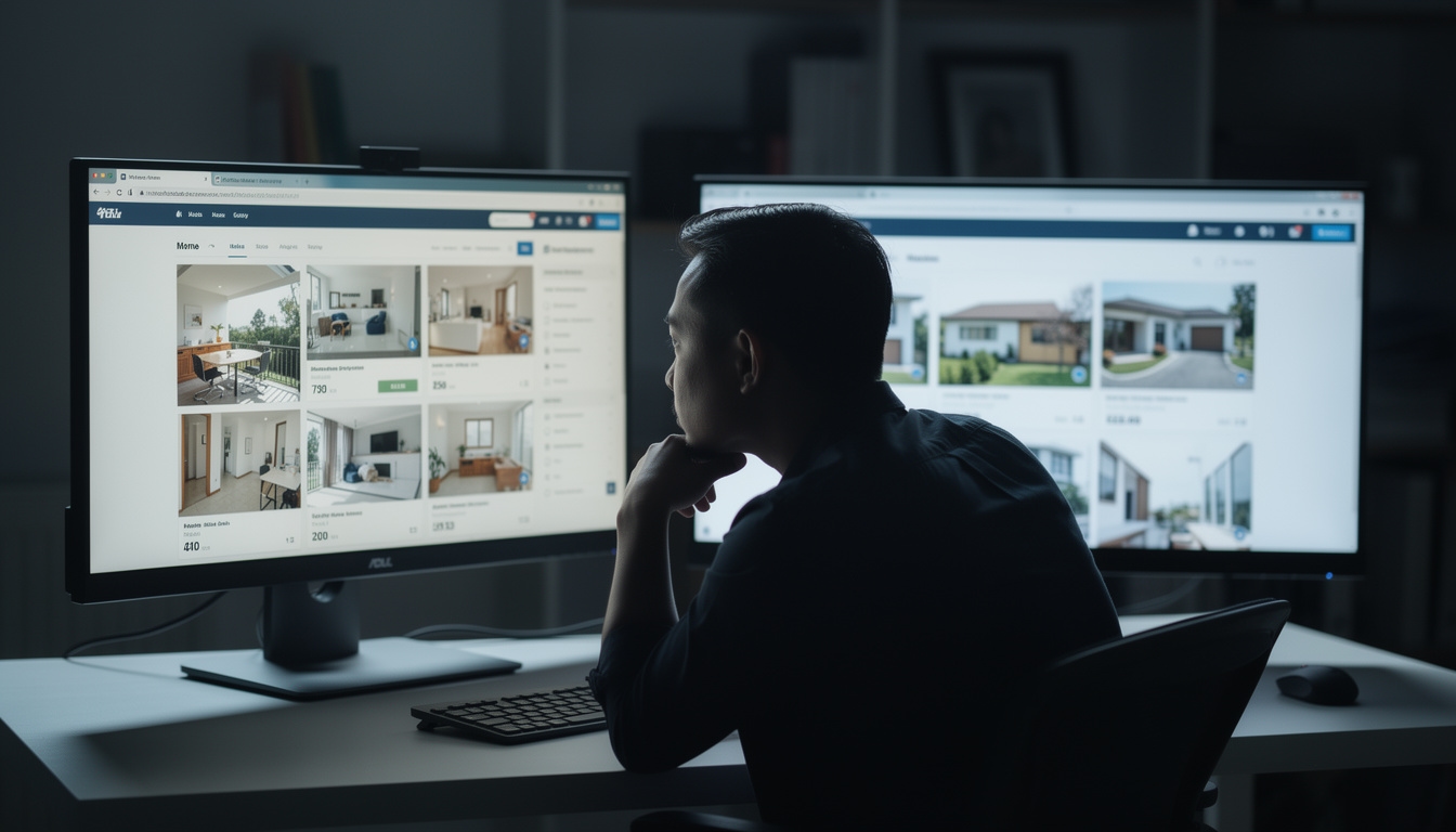 Layar komputer menampilkan perbandingan listing properti di berbagai platform